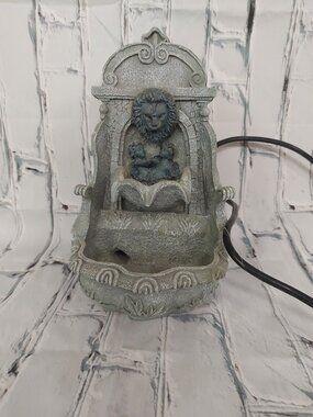 Tabletop Lion Head Water Fountain Cherub Indoor Decor Resin